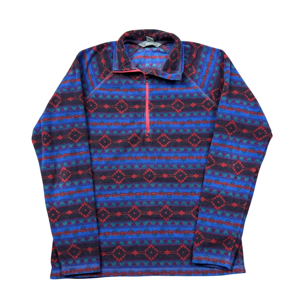 Eddie Bauer Womens Small Fleece Quarter Zip Pullover Southwestern Geometric Blue